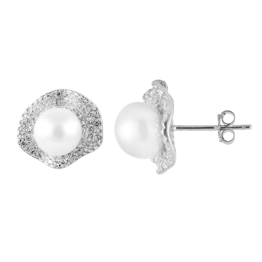 Micropave CZ Pearl Stud Earrings