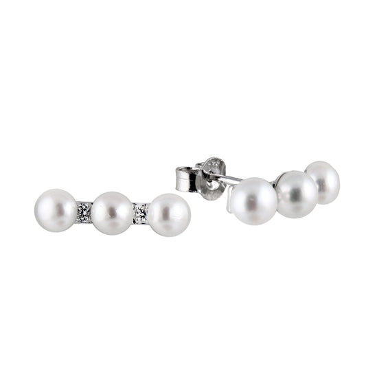 Triple White Pearl Stud Earrings