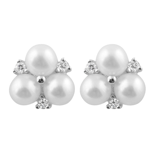 Triple White Cluster Pearl Stud Earrings