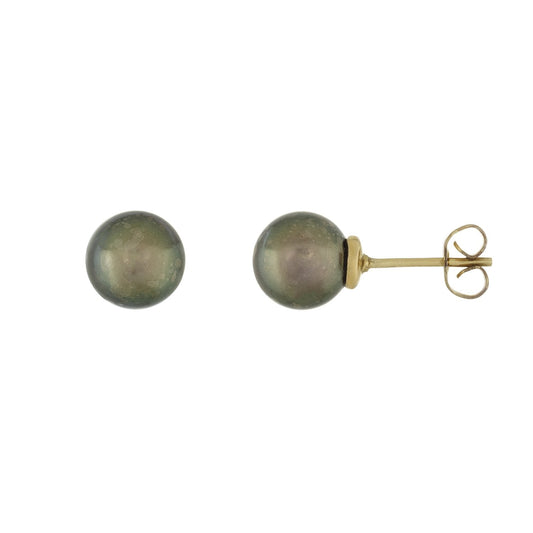 Round Black Akoya Pearl Stud Earrings