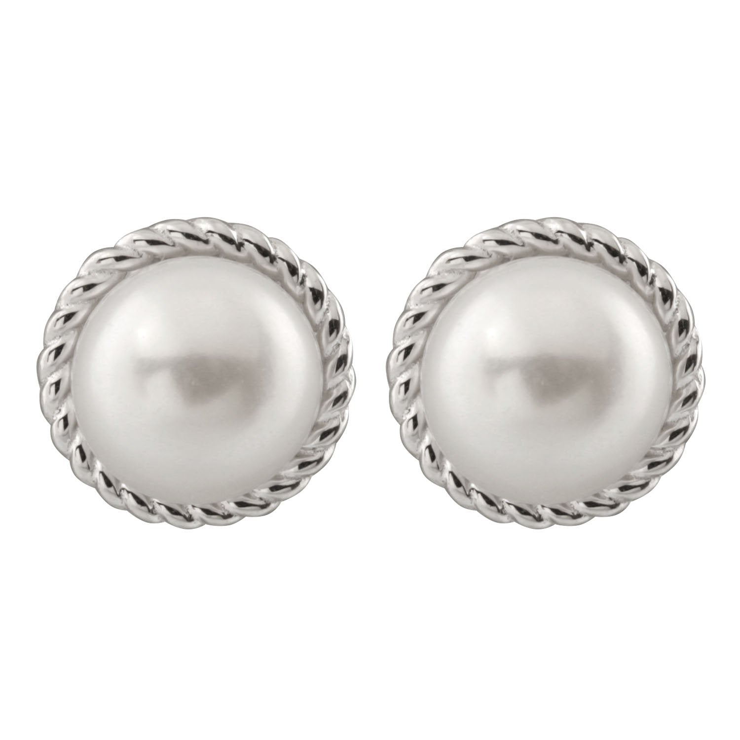 Braided Silver Pearl Stud Earrigs