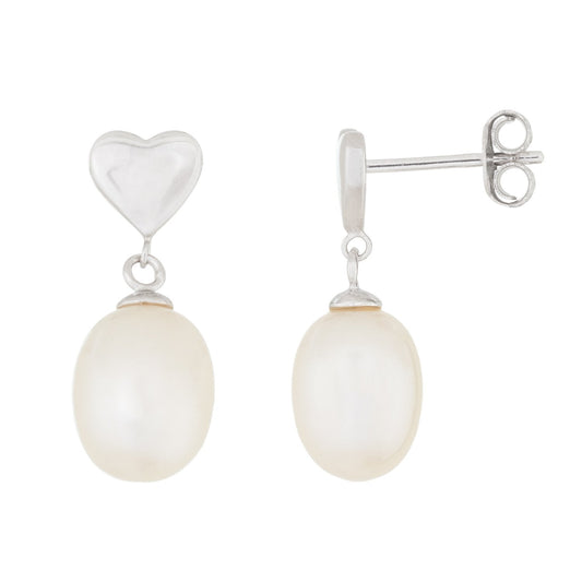 Heart Shaped Dangling Pearl Earrings