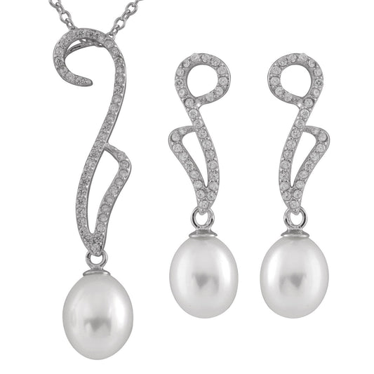 Dangling Silver Pearl 2 Piece Set